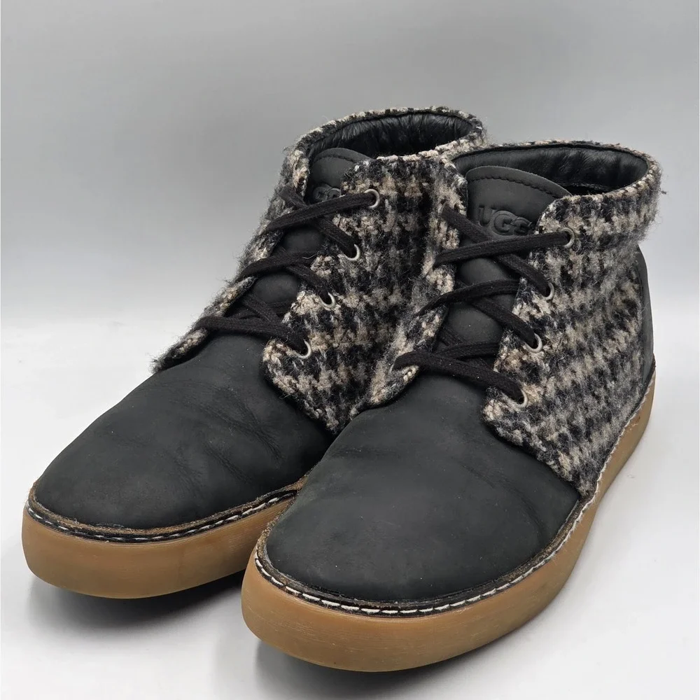 UGG Men's Black White Leather Tweed Wool Lace Up Professor Chukka Boots 9